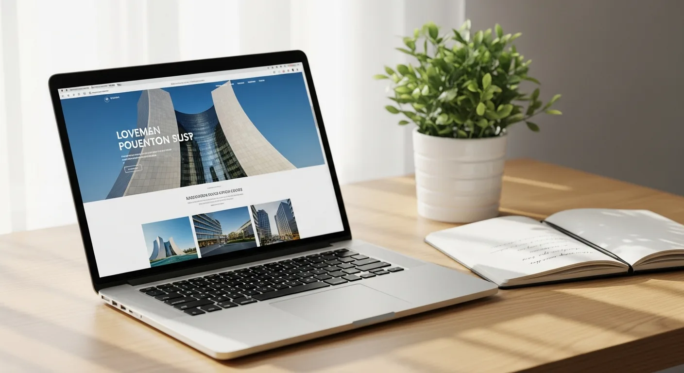 A laptop showing a beautiful website mockup on a designer's desk