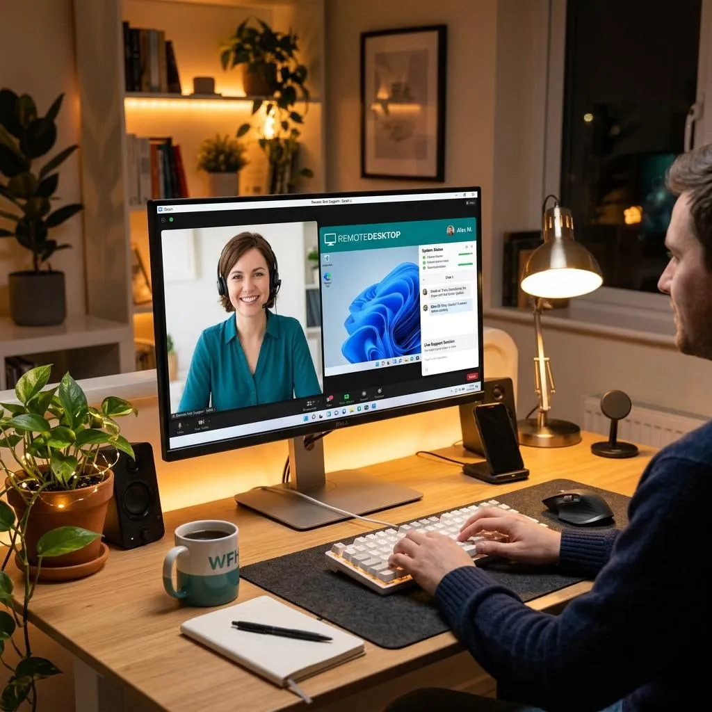 A clean desktop setup during a remote support session