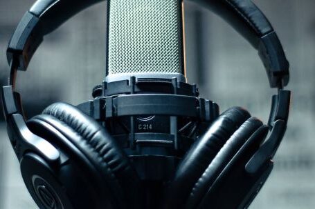 Headphones - Black Headset on Condenser Microphone