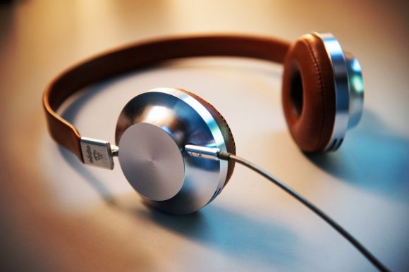 Headphones - gray and brown corded headphones